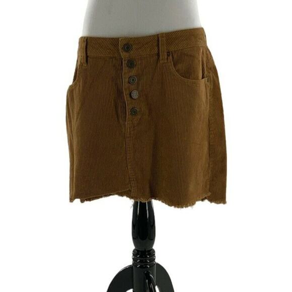 Indigo Rein Skirt Junior Size 11 Corduroy Raw Hem Pockets Button Fly Mini Tan - Picture 4 of 9